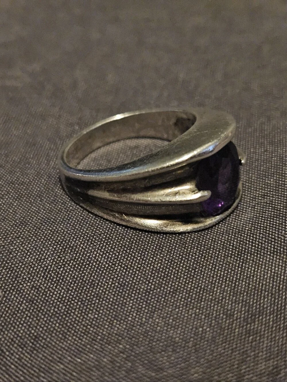 Vintage 925 Sterling Silver Amethyst Ring Size 6.75 Bold Wide Band Statement